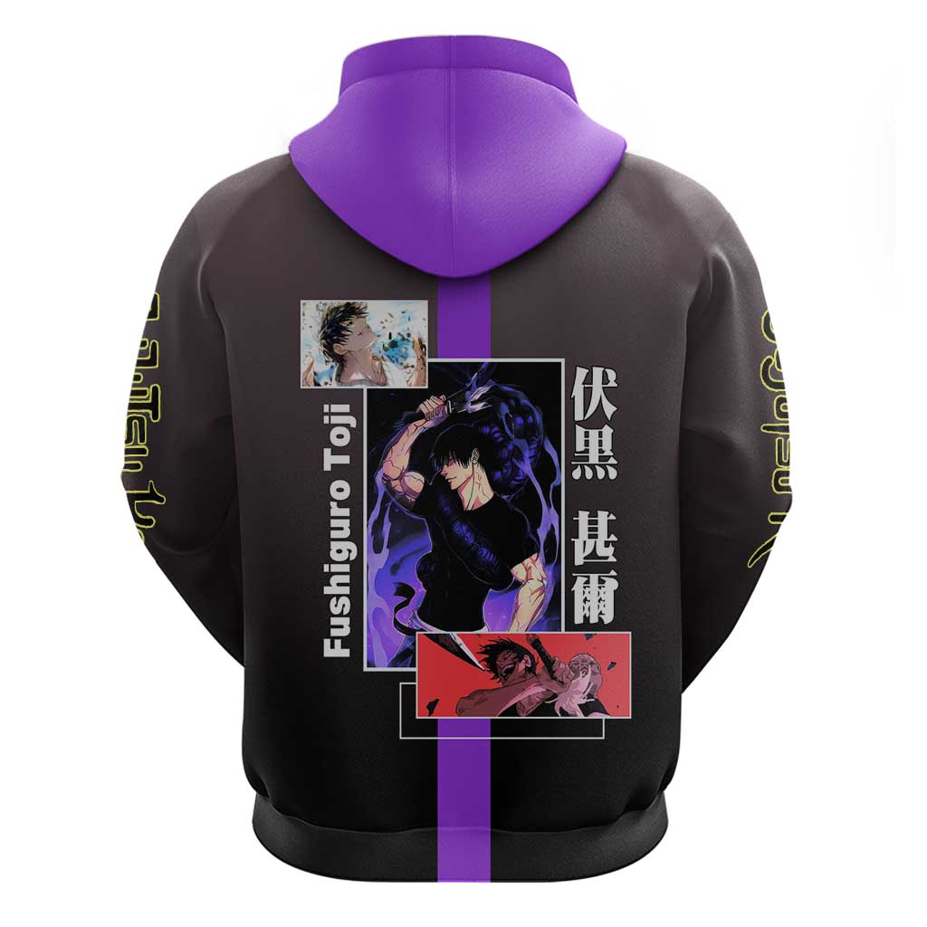 Fushiguro Toji from Jujutsu Kaisen Hoodie with Purple and Black Background and Multiple Poses Design - The Mazicc