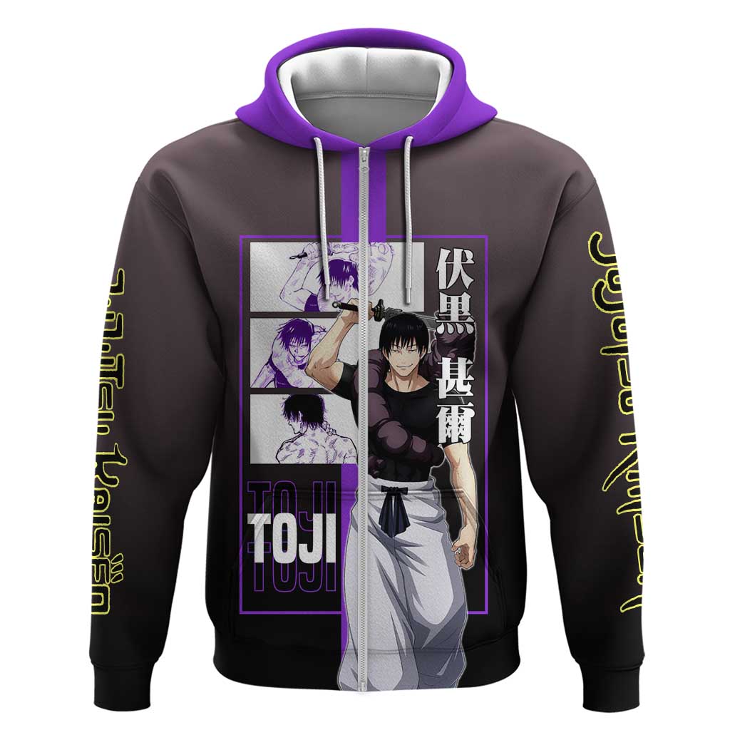 Fushiguro Toji from Jujutsu Kaisen Hoodie with Purple and Black Background and Multiple Poses Design - The Mazicc