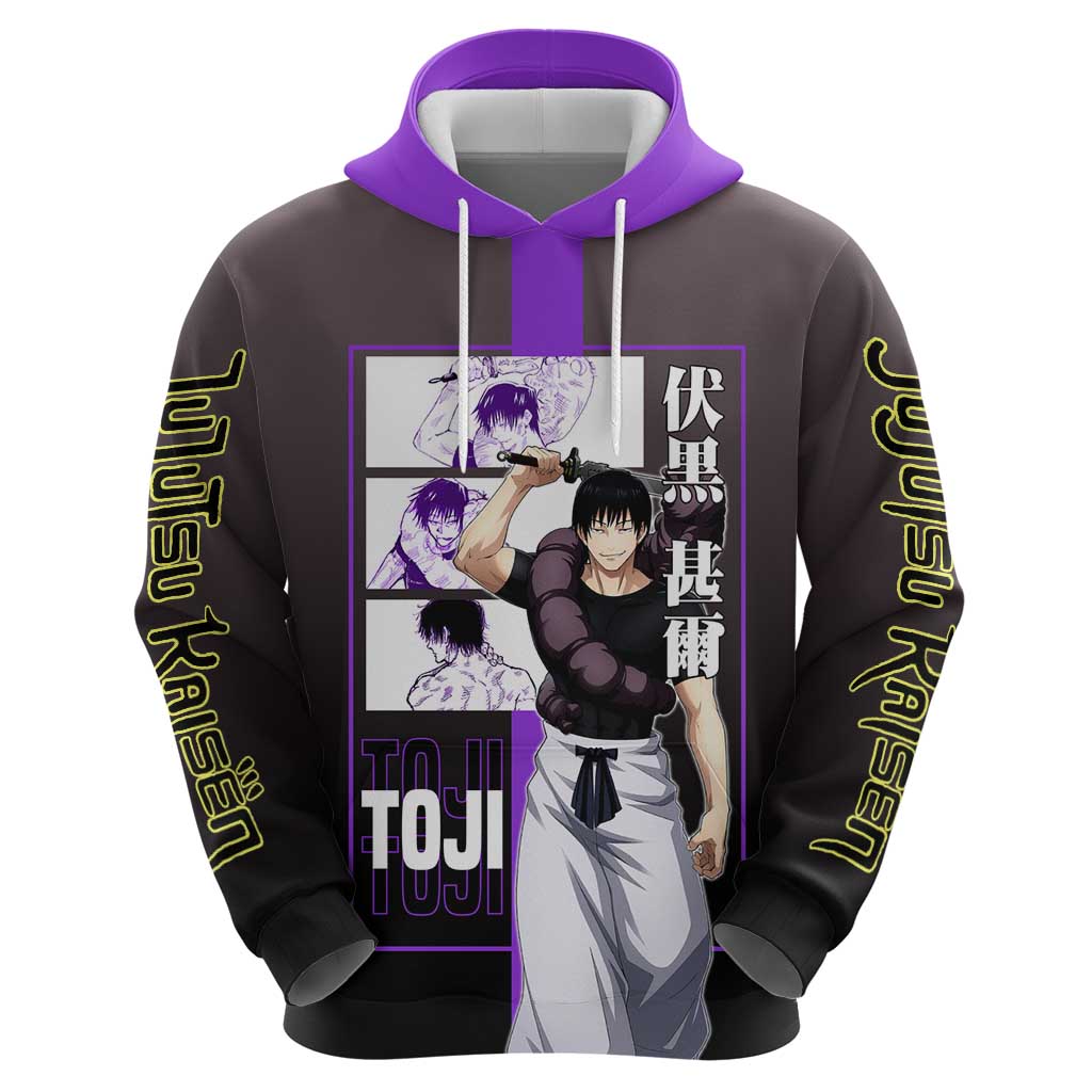 Fushiguro Toji from Jujutsu Kaisen Hoodie with Purple and Black Background and Multiple Poses Design - The Mazicc