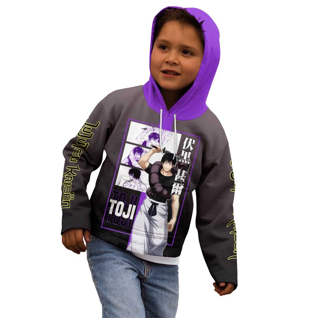Fushiguro Toji from Jujutsu Kaisen Kid Hoodie with Purple and Black Background and Multiple Poses Design - The Mazicc