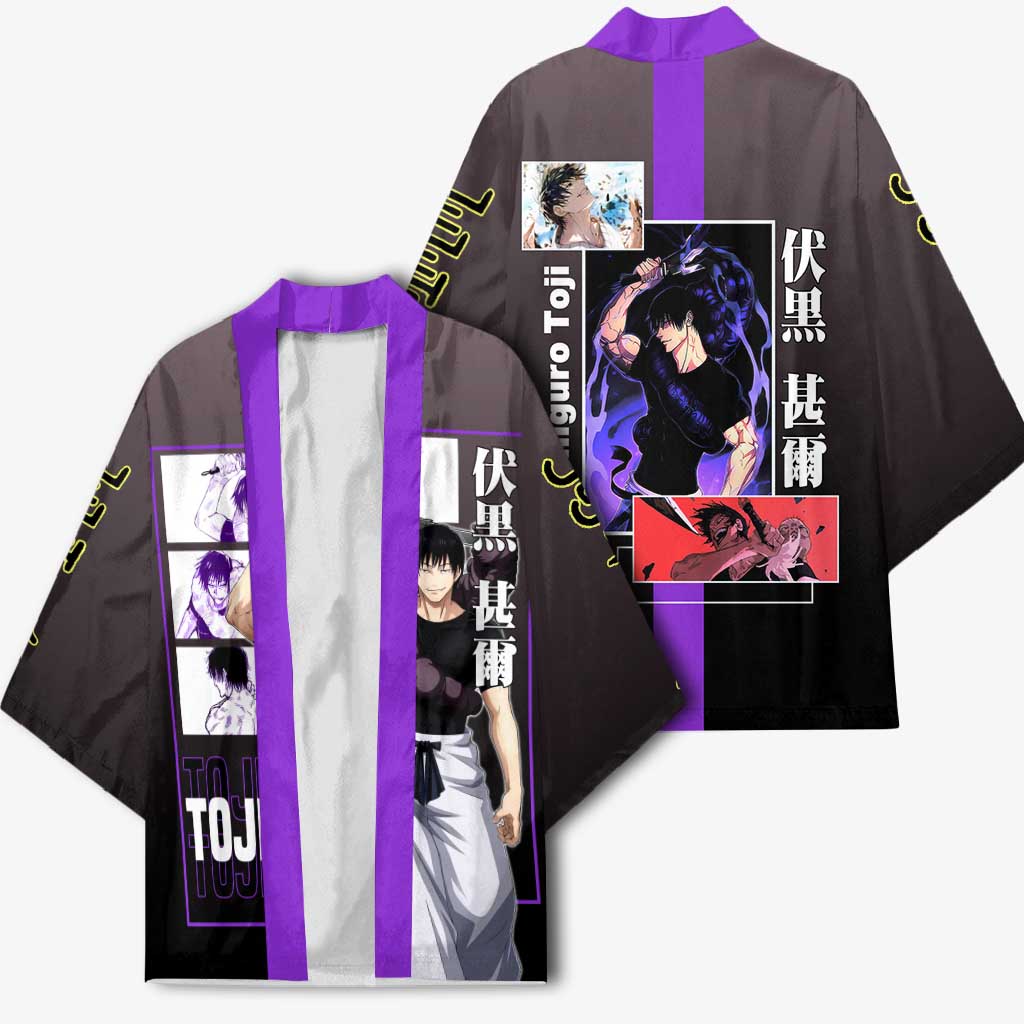 Fushiguro Toji from Jujutsu Kaisen Kimono with Purple and Black Background and Multiple Poses Design - The Mazicc