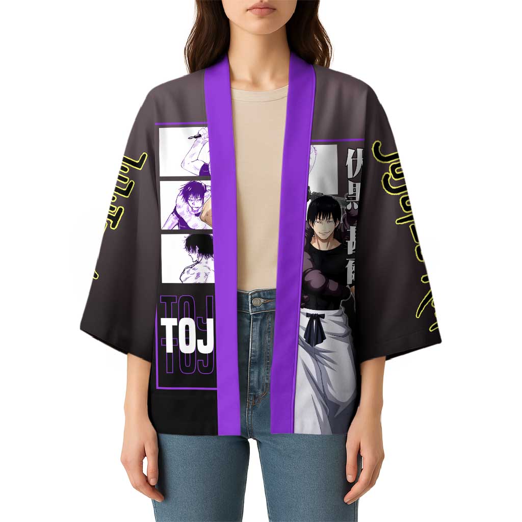Fushiguro Toji from Jujutsu Kaisen Kimono with Purple and Black Background and Multiple Poses Design - The Mazicc