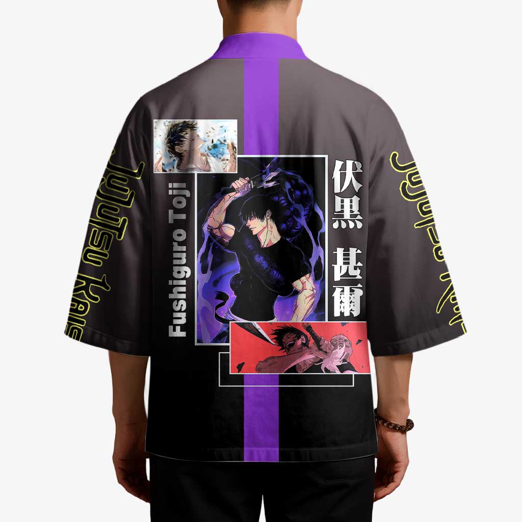 Fushiguro Toji from Jujutsu Kaisen Kimono with Purple and Black Background and Multiple Poses Design - The Mazicc