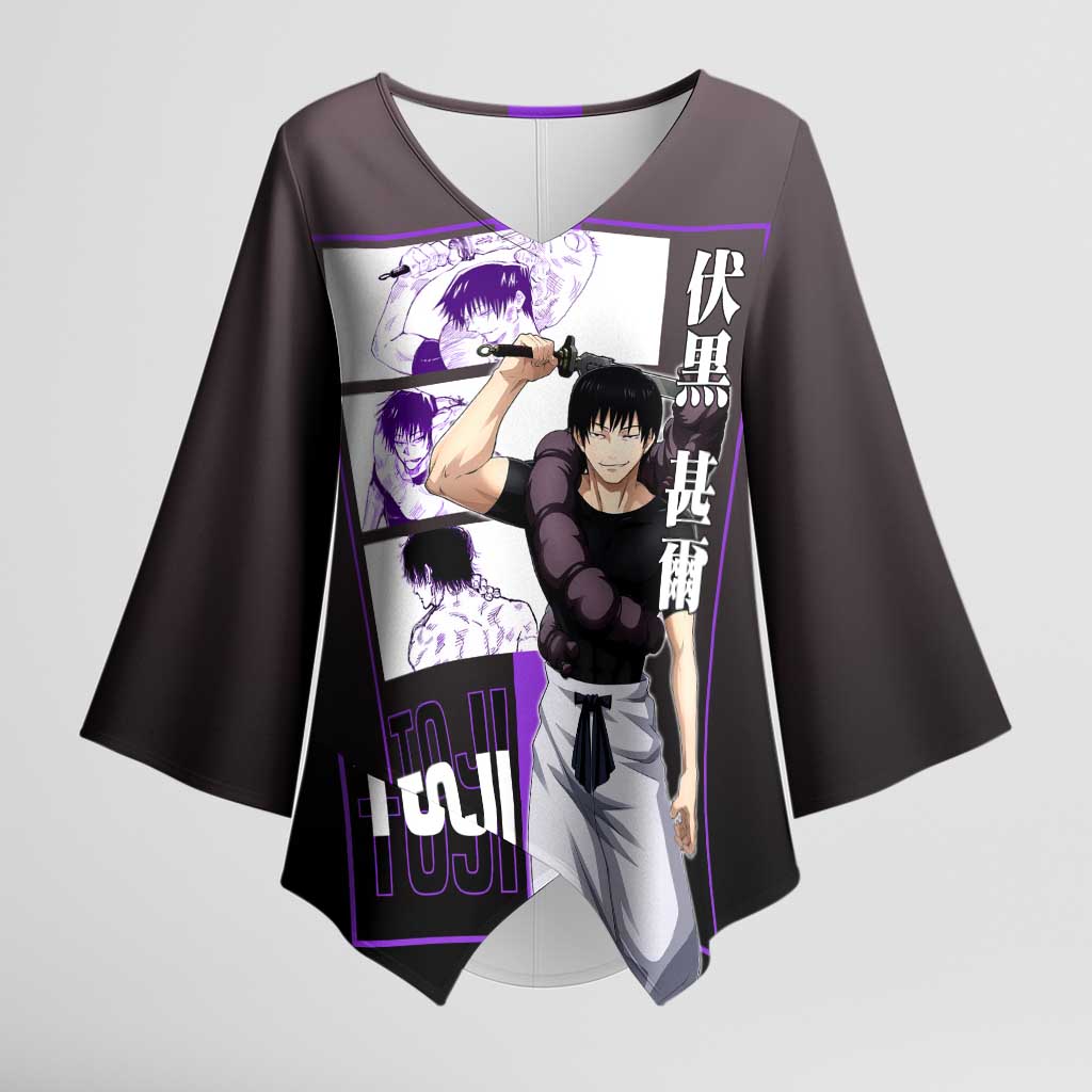 Fushiguro Toji from Jujutsu Kaisen Kimono Sleeve Blouse with Purple and Black Background and Multiple Poses Design - The Mazicc
