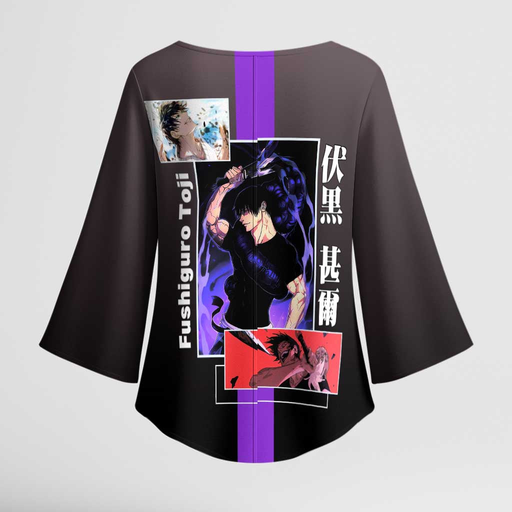 Fushiguro Toji from Jujutsu Kaisen Kimono Sleeve Blouse with Purple and Black Background and Multiple Poses Design - The Mazicc