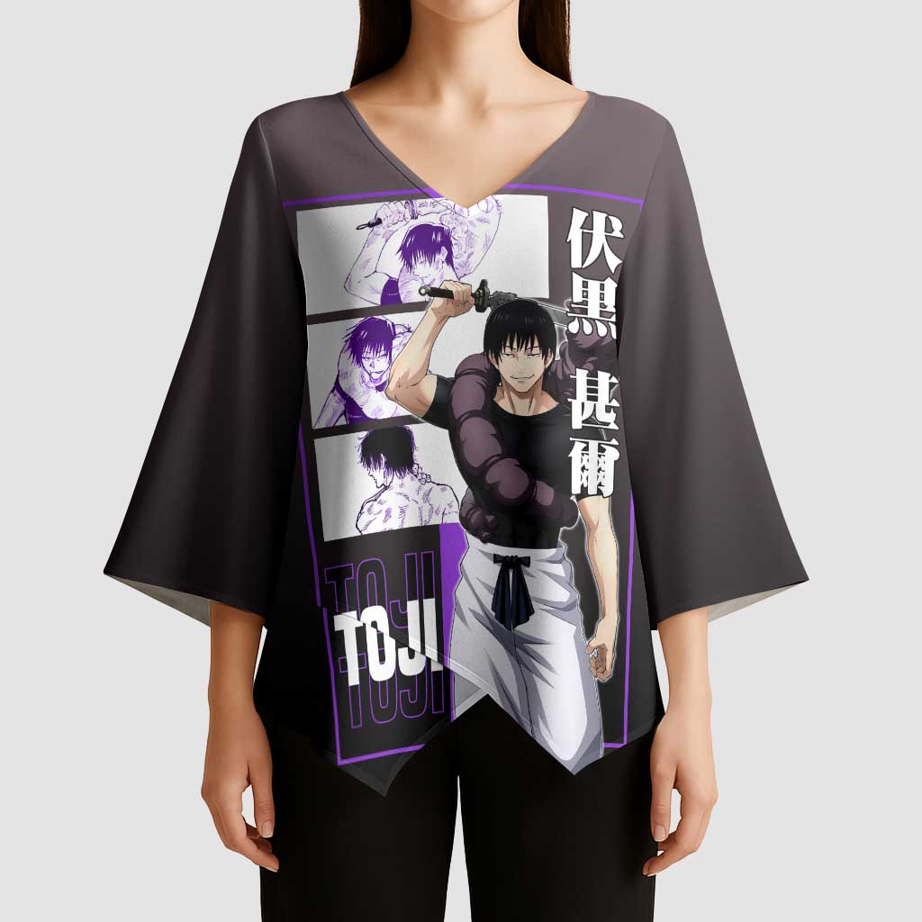 Fushiguro Toji from Jujutsu Kaisen Kimono Sleeve Blouse with Purple and Black Background and Multiple Poses Design - The Mazicc