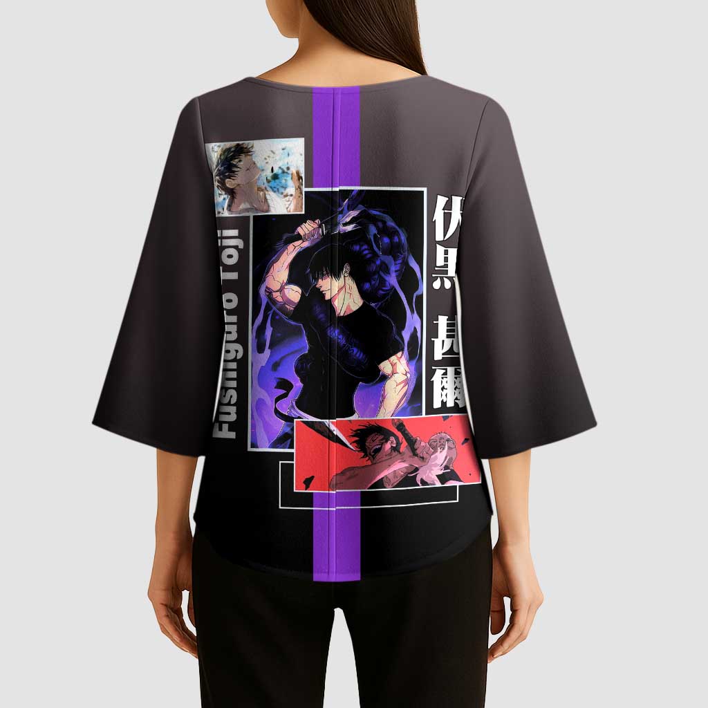 Fushiguro Toji from Jujutsu Kaisen Kimono Sleeve Blouse with Purple and Black Background and Multiple Poses Design - The Mazicc