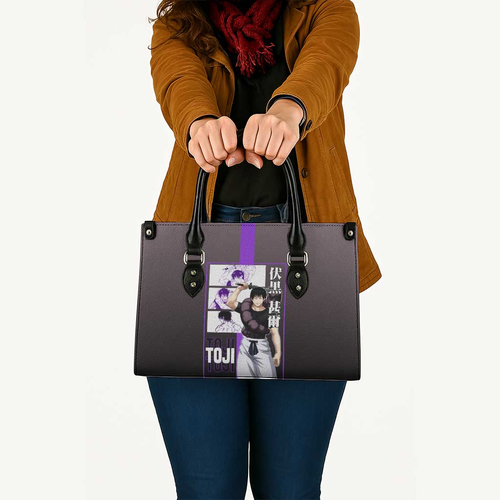 Fushiguro Toji from Jujutsu Kaisen Leather Bag with Purple and Black Background and Multiple Poses Design - The Mazicc