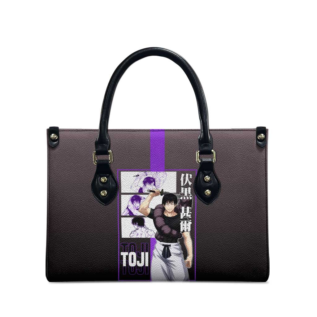 Fushiguro Toji from Jujutsu Kaisen Leather Bag with Purple and Black Background and Multiple Poses Design - The Mazicc