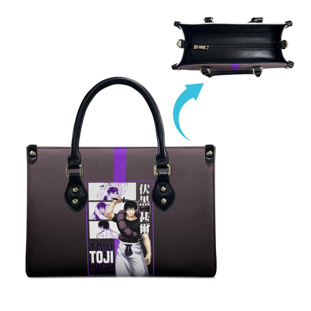Fushiguro Toji from Jujutsu Kaisen Leather Bag with Purple and Black Background and Multiple Poses Design - The Mazicc