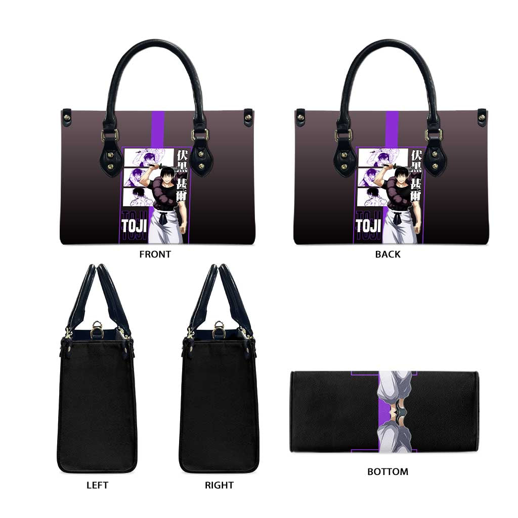 Fushiguro Toji from Jujutsu Kaisen Leather Bag with Purple and Black Background and Multiple Poses Design - The Mazicc