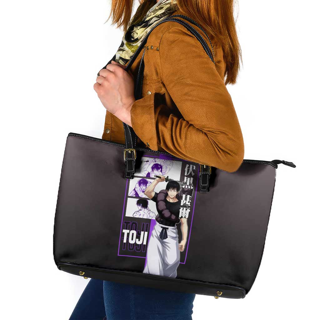 Fushiguro Toji from Jujutsu Kaisen Leather Tote Bag with Purple and Black Background and Multiple Poses Design - The Mazicc