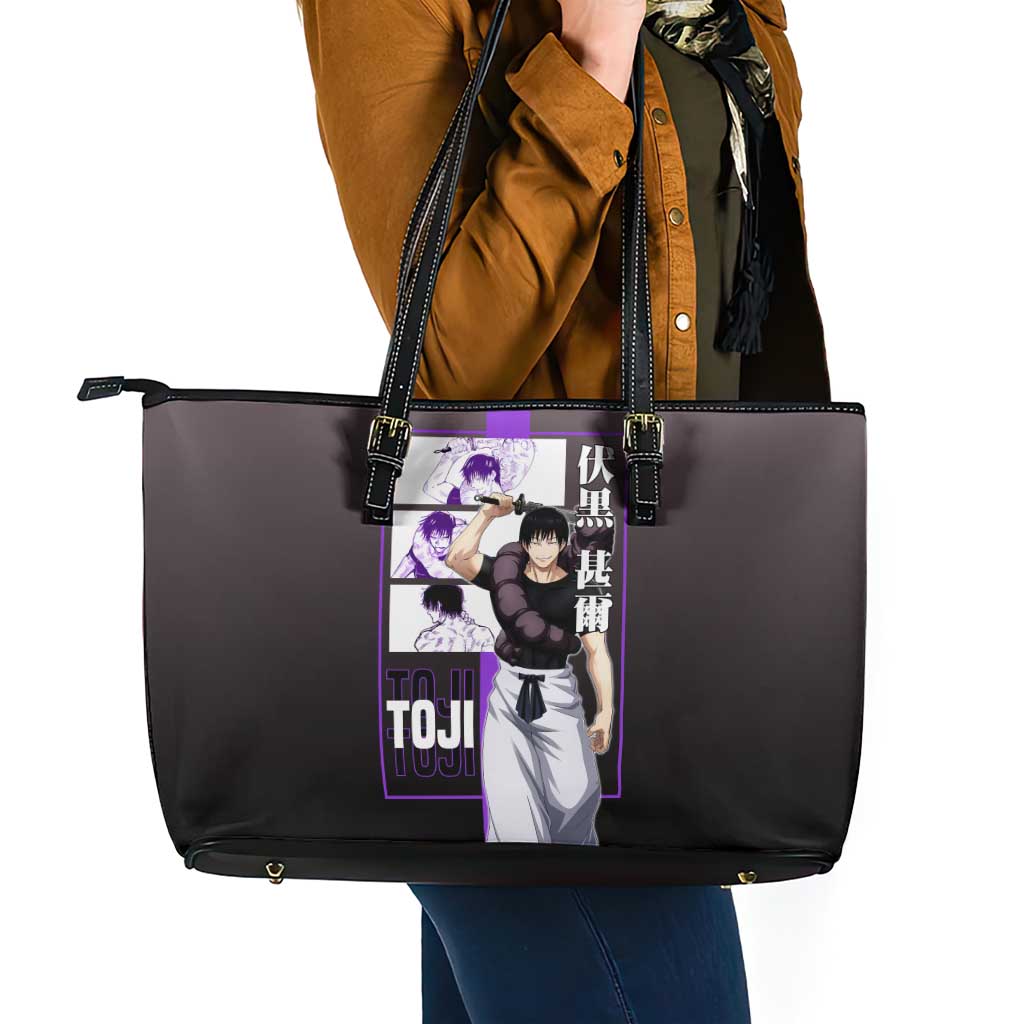 Fushiguro Toji from Jujutsu Kaisen Leather Tote Bag with Purple and Black Background and Multiple Poses Design - The Mazicc
