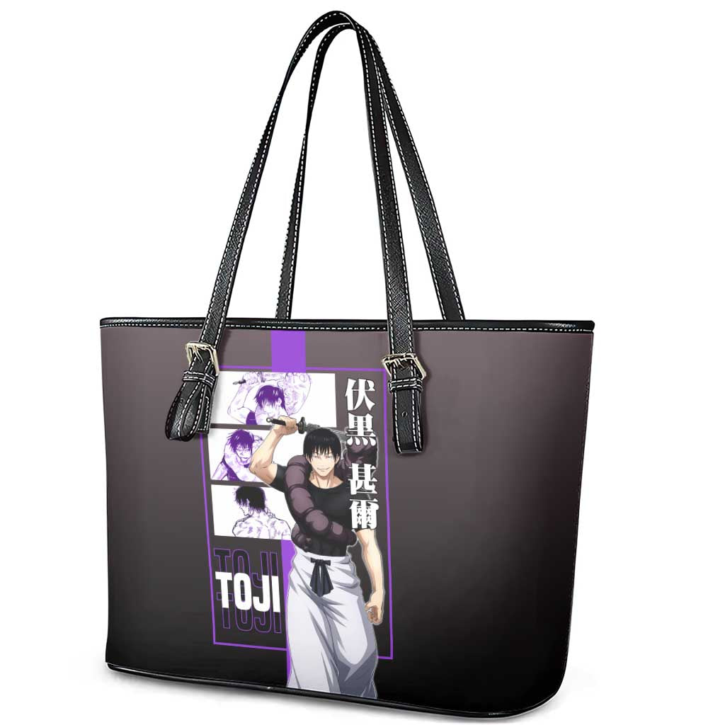 Fushiguro Toji from Jujutsu Kaisen Leather Tote Bag with Purple and Black Background and Multiple Poses Design - The Mazicc