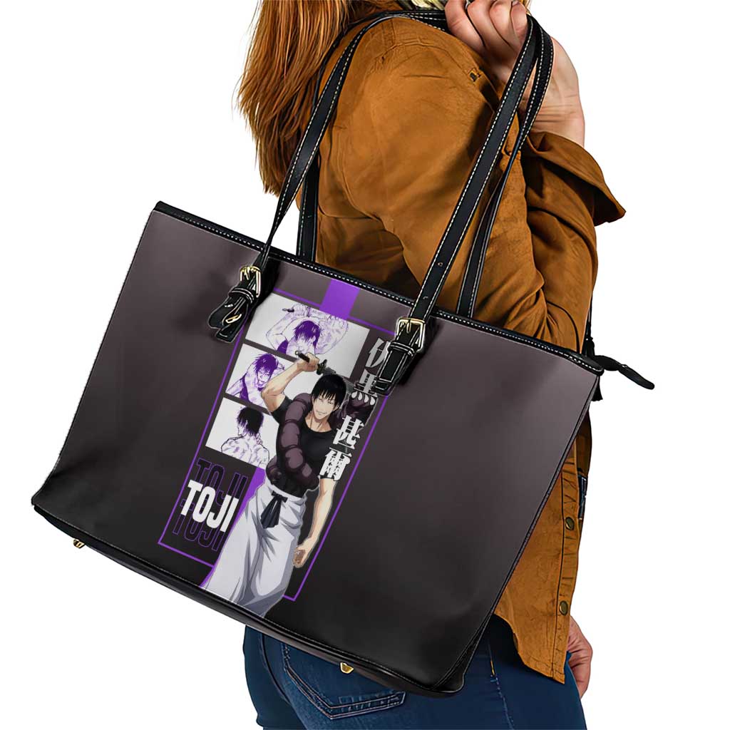 Fushiguro Toji from Jujutsu Kaisen Leather Tote Bag with Purple and Black Background and Multiple Poses Design - The Mazicc