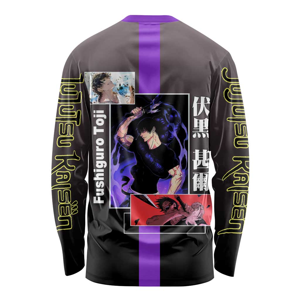 Fushiguro Toji from Jujutsu Kaisen Long Sleeve Shirt with Purple and Black Background and Multiple Poses Design - The Mazicc