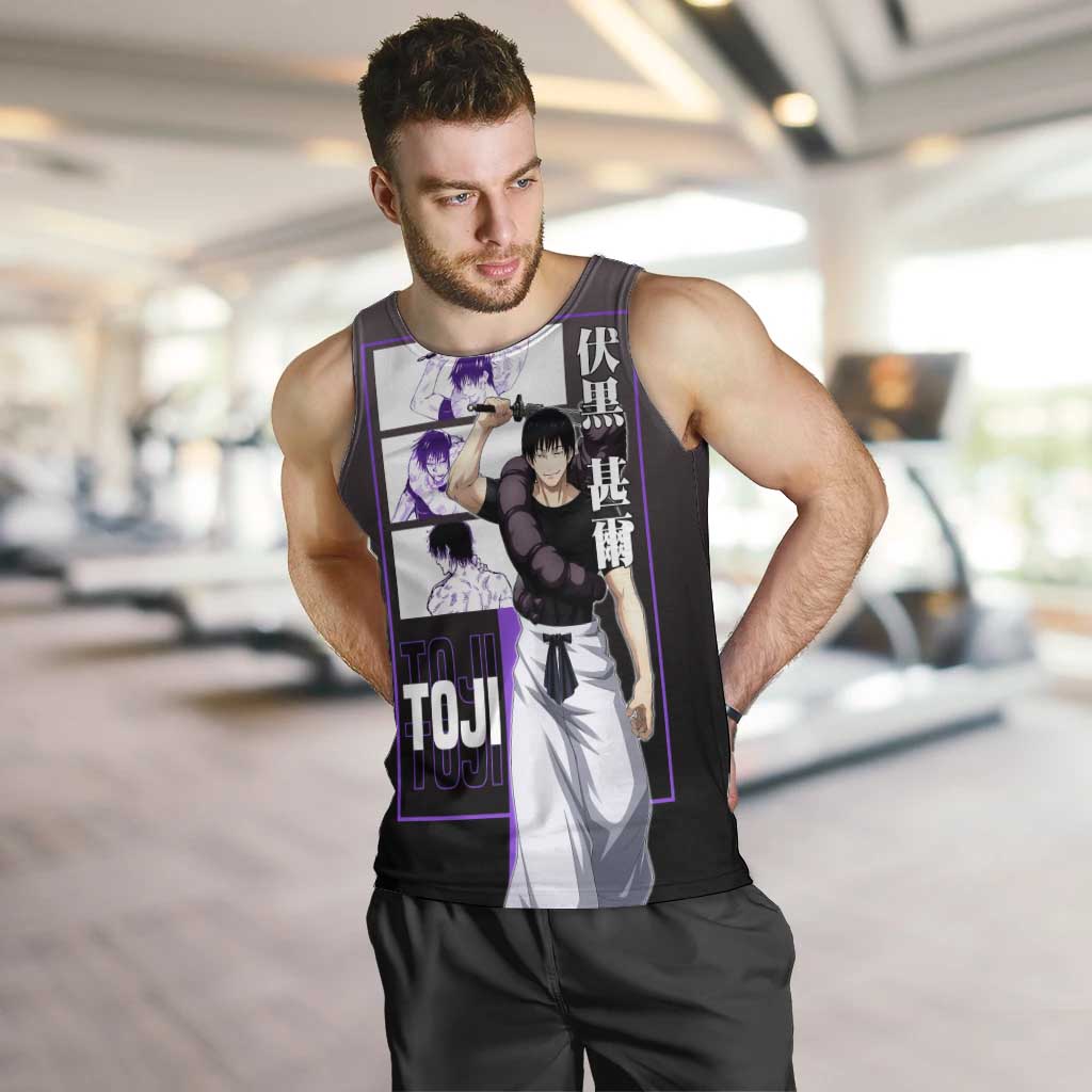 Fushiguro Toji from Jujutsu Kaisen Men Tank Top with Purple and Black Background and Multiple Poses Design - The Mazicc
