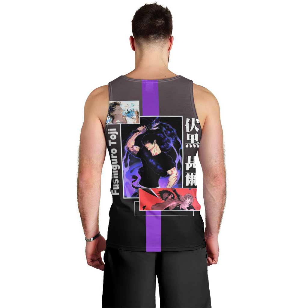 Fushiguro Toji from Jujutsu Kaisen Men Tank Top with Purple and Black Background and Multiple Poses Design - The Mazicc