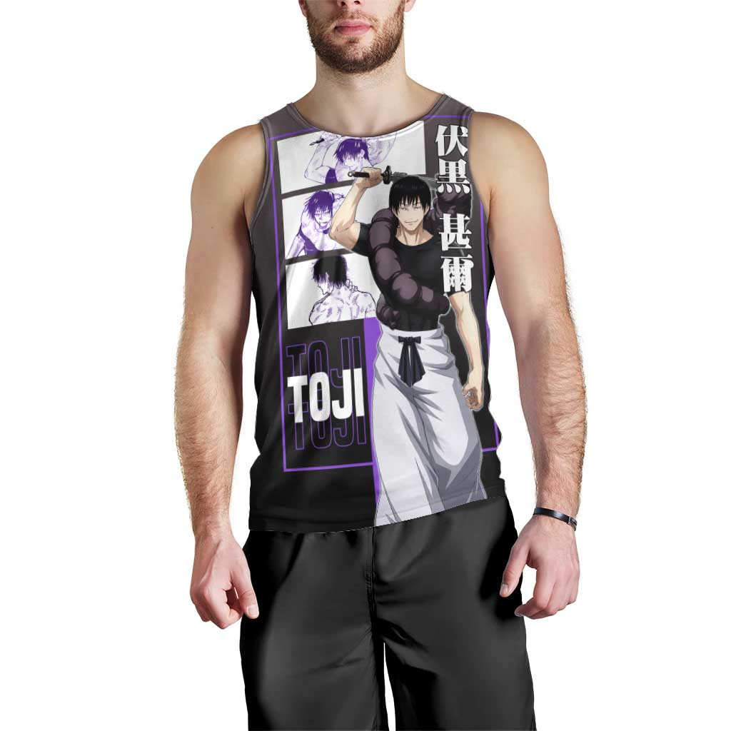 Fushiguro Toji from Jujutsu Kaisen Men Tank Top with Purple and Black Background and Multiple Poses Design - The Mazicc