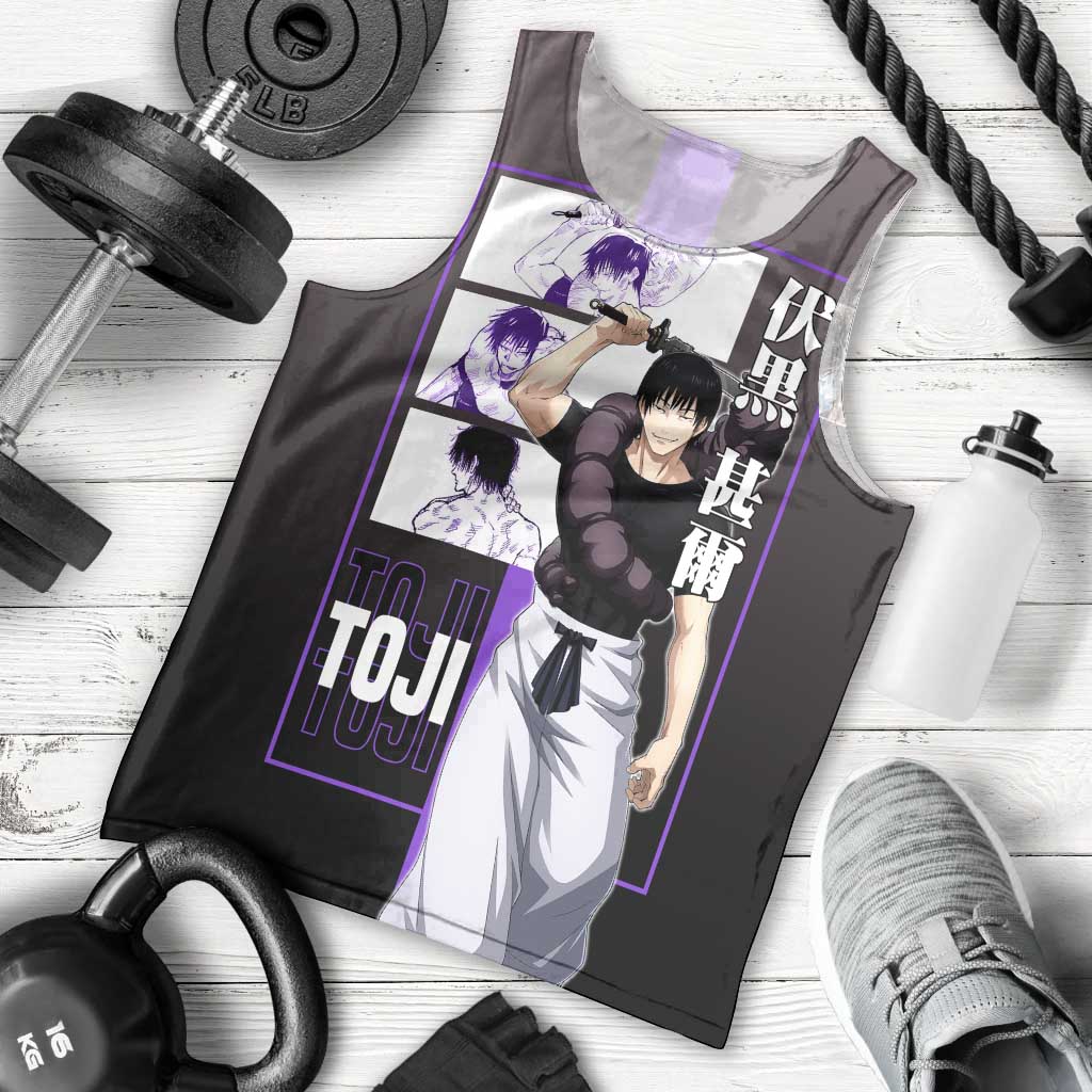 Fushiguro Toji from Jujutsu Kaisen Men Tank Top with Purple and Black Background and Multiple Poses Design - The Mazicc