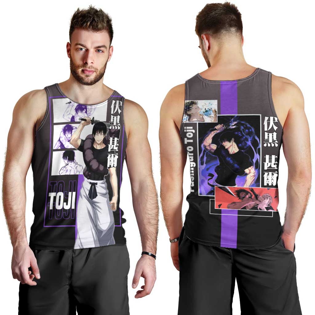 Fushiguro Toji from Jujutsu Kaisen Men Tank Top with Purple and Black Background and Multiple Poses Design - The Mazicc