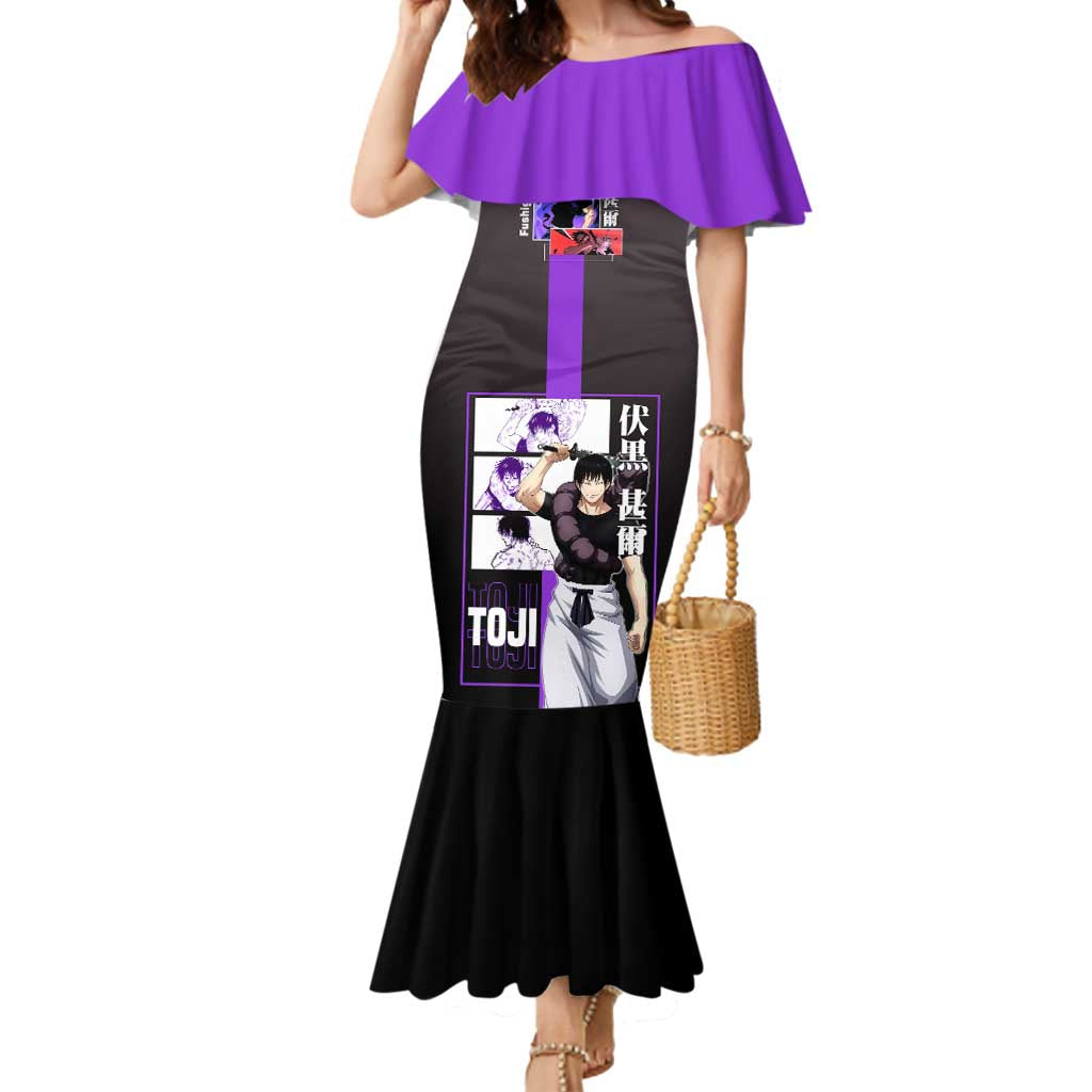 Fushiguro Toji from Jujutsu Kaisen Mermaid Dress with Purple and Black Background and Multiple Poses Design - The Mazicc