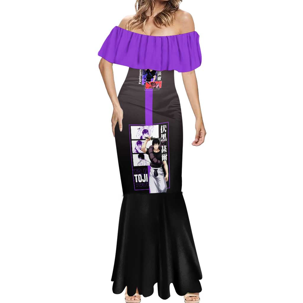 Fushiguro Toji from Jujutsu Kaisen Mermaid Dress with Purple and Black Background and Multiple Poses Design - The Mazicc