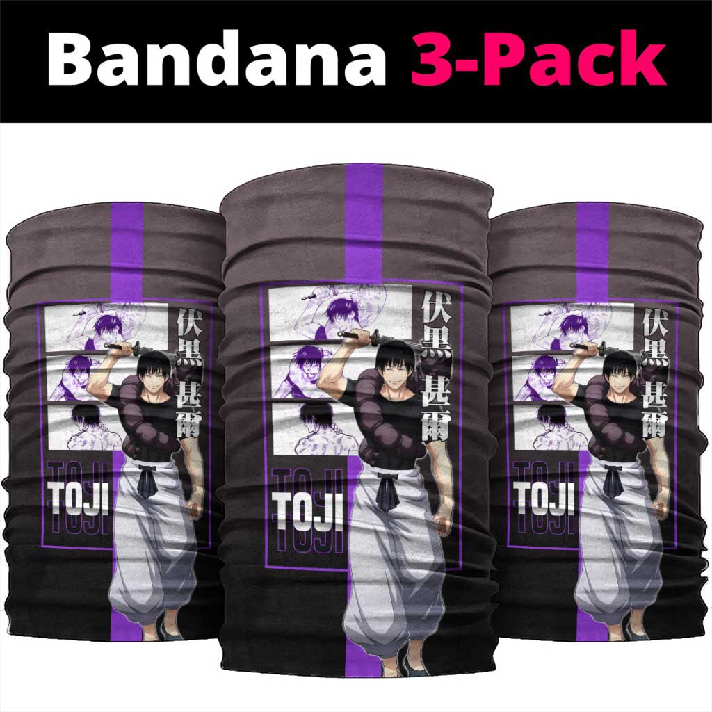 Fushiguro Toji from Jujutsu Kaisen Neck Gaiter with Purple and Black Background and Multiple Poses Design - The Mazicc