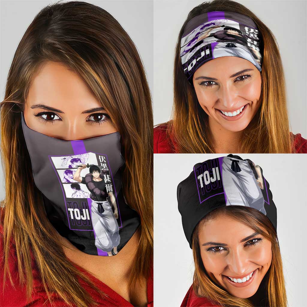 Fushiguro Toji from Jujutsu Kaisen Neck Gaiter with Purple and Black Background and Multiple Poses Design - The Mazicc