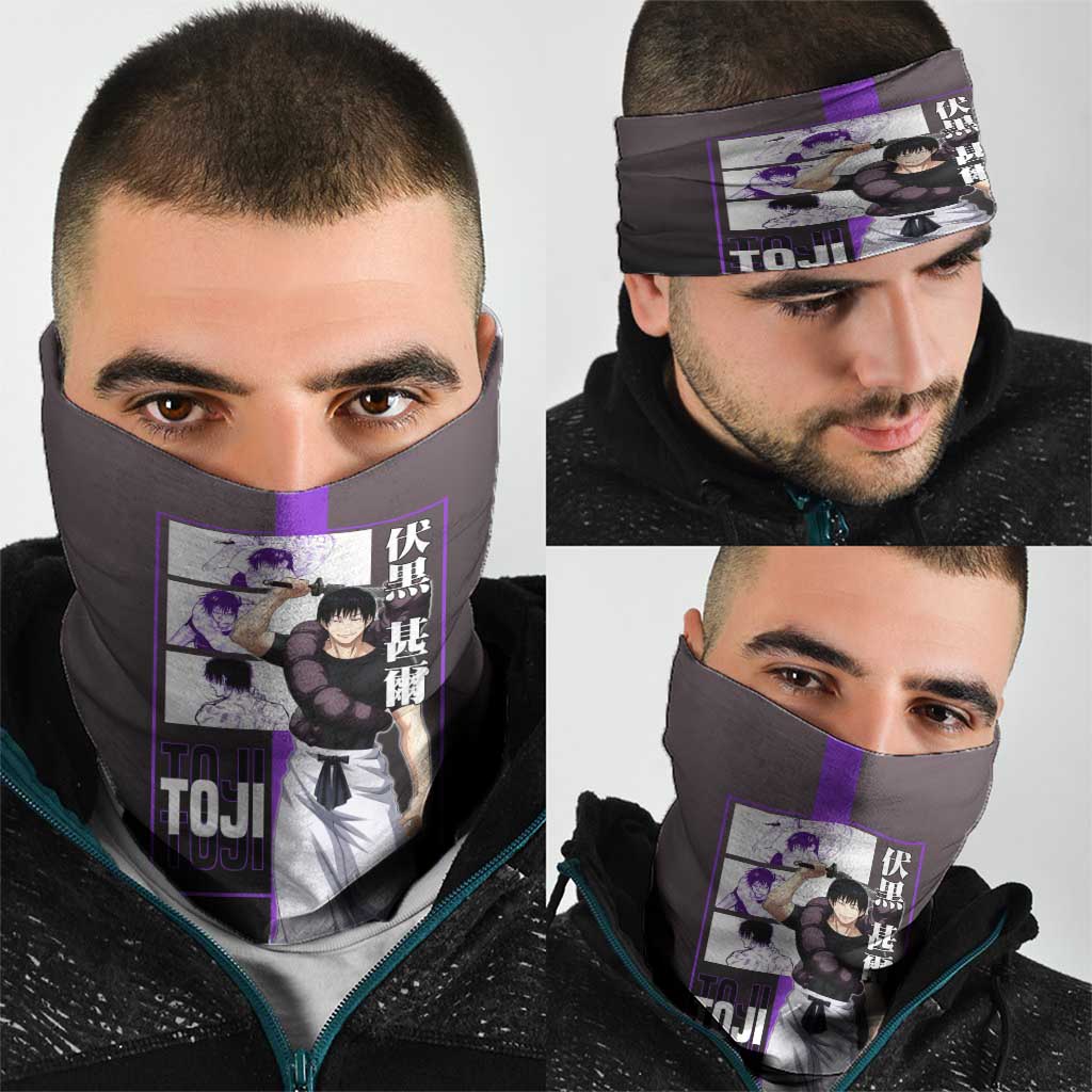 Fushiguro Toji from Jujutsu Kaisen Neck Gaiter with Purple and Black Background and Multiple Poses Design - The Mazicc