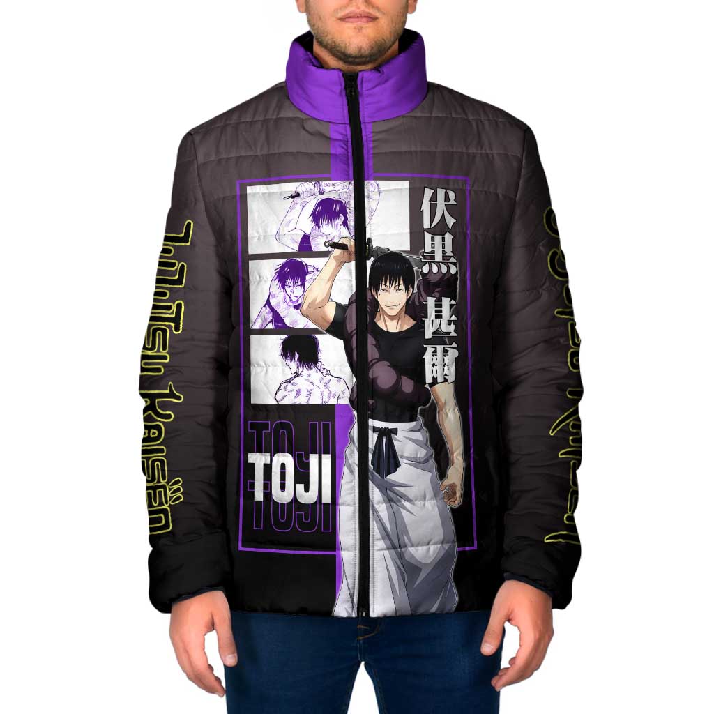 Fushiguro Toji from Jujutsu Kaisen Padded Jacket with Purple and Black Background and Multiple Poses Design - The Mazicc
