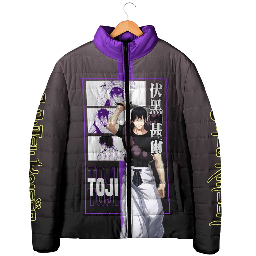 Fushiguro Toji from Jujutsu Kaisen Padded Jacket with Purple and Black Background and Multiple Poses Design - The Mazicc