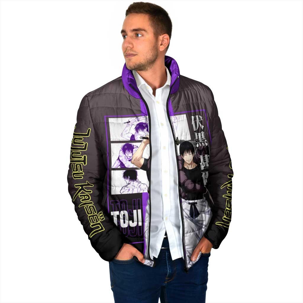 Fushiguro Toji from Jujutsu Kaisen Padded Jacket with Purple and Black Background and Multiple Poses Design - The Mazicc