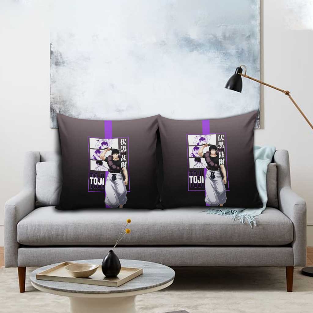 Fushiguro Toji from Jujutsu Kaisen Pillow Cover with Purple and Black Background and Multiple Poses Design - The Mazicc