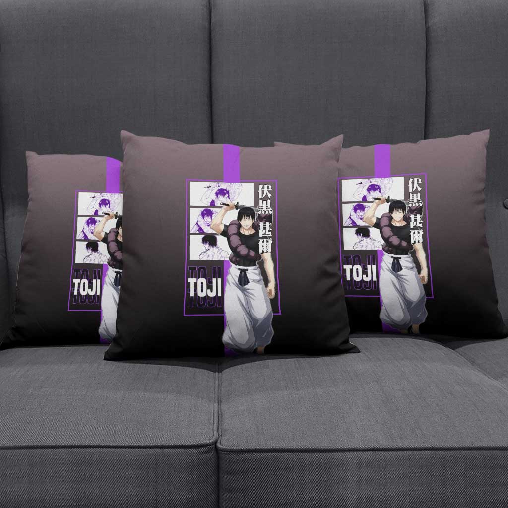 Fushiguro Toji from Jujutsu Kaisen Pillow Cover with Purple and Black Background and Multiple Poses Design - The Mazicc