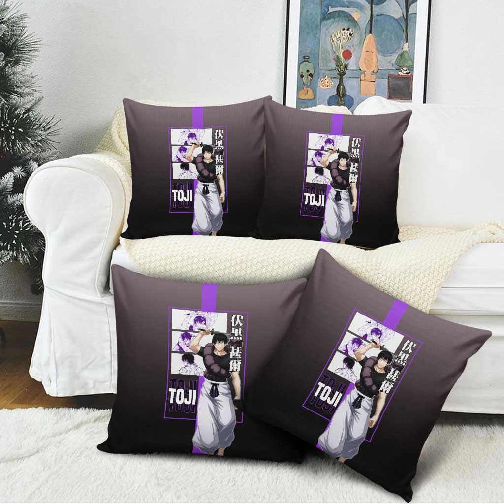 Fushiguro Toji from Jujutsu Kaisen Pillow Cover with Purple and Black Background and Multiple Poses Design - The Mazicc