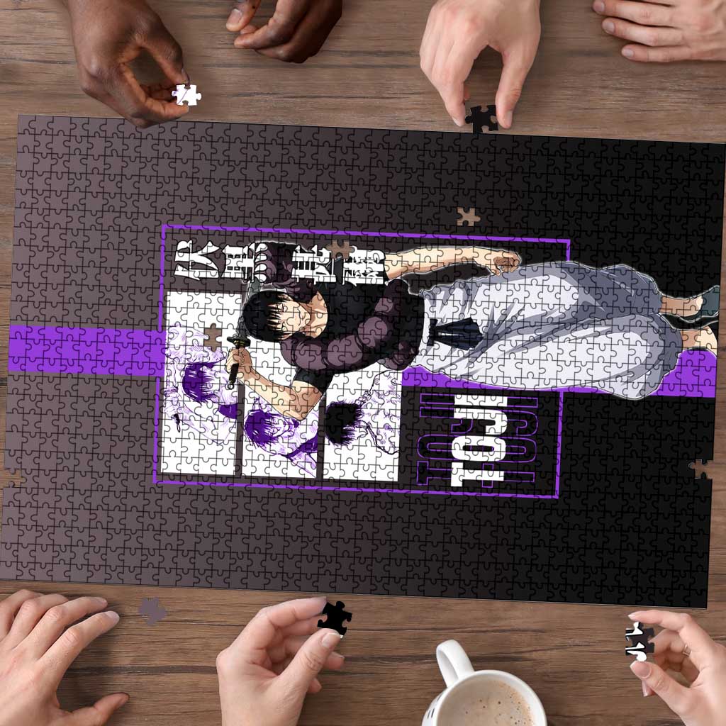 Fushiguro Toji from Jujutsu Kaisen Puzzle with Purple and Black Background and Multiple Poses Design - The Mazicc