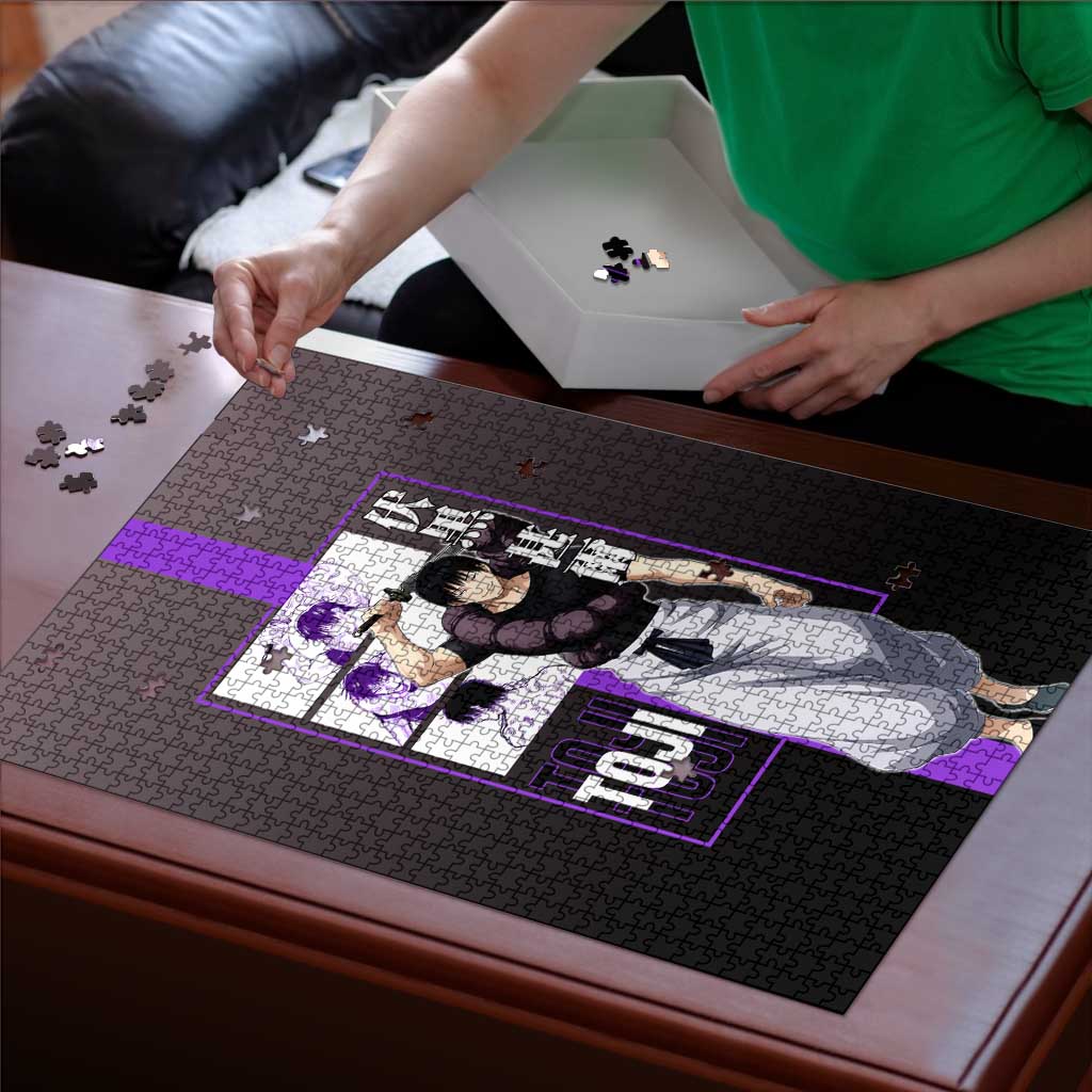 Fushiguro Toji from Jujutsu Kaisen Puzzle with Purple and Black Background and Multiple Poses Design - The Mazicc