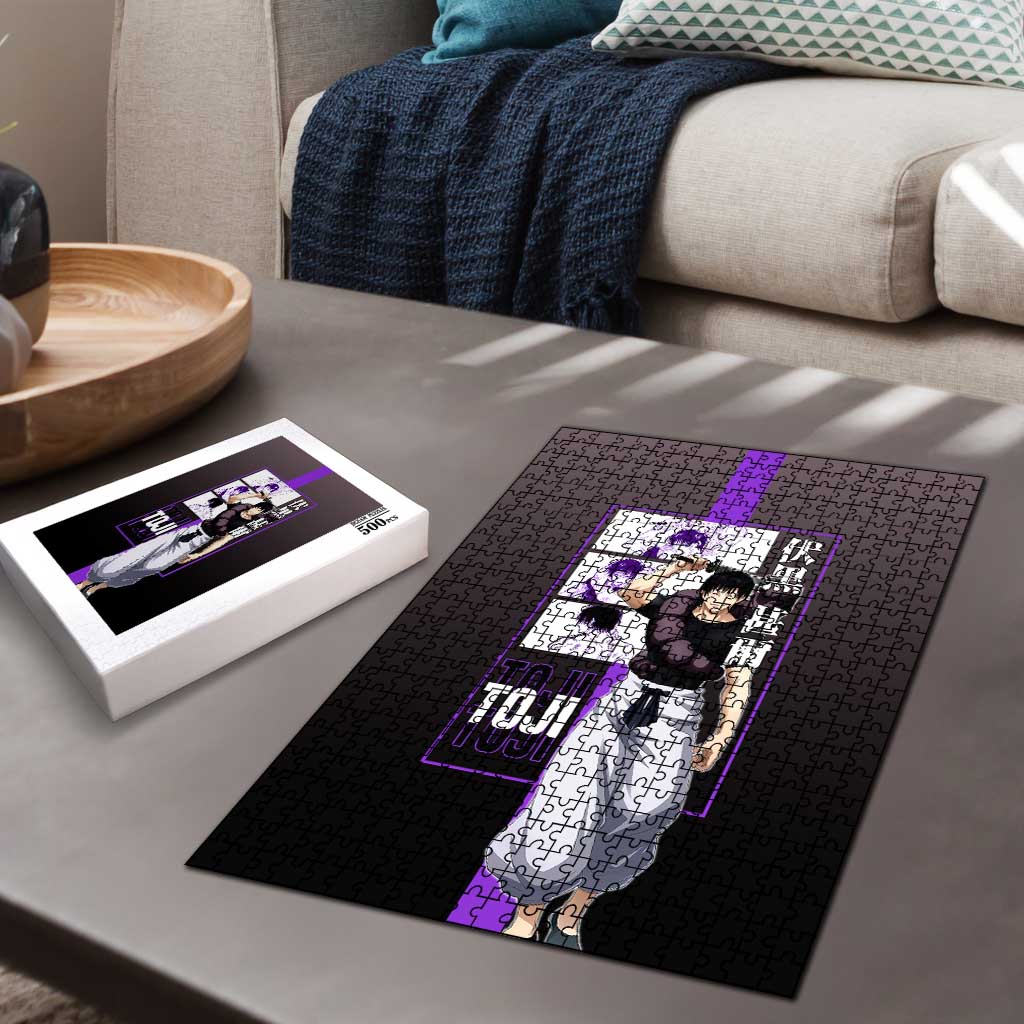 Fushiguro Toji from Jujutsu Kaisen Puzzle with Purple and Black Background and Multiple Poses Design - The Mazicc