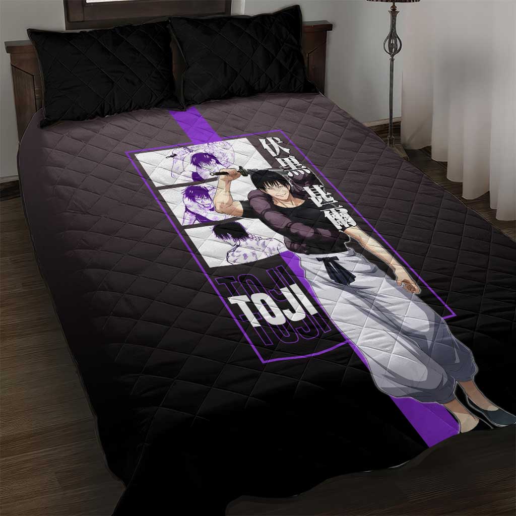 Fushiguro Toji from Jujutsu Kaisen Quilt Bed Set with Purple and Black Background and Multiple Poses Design - The Mazicc