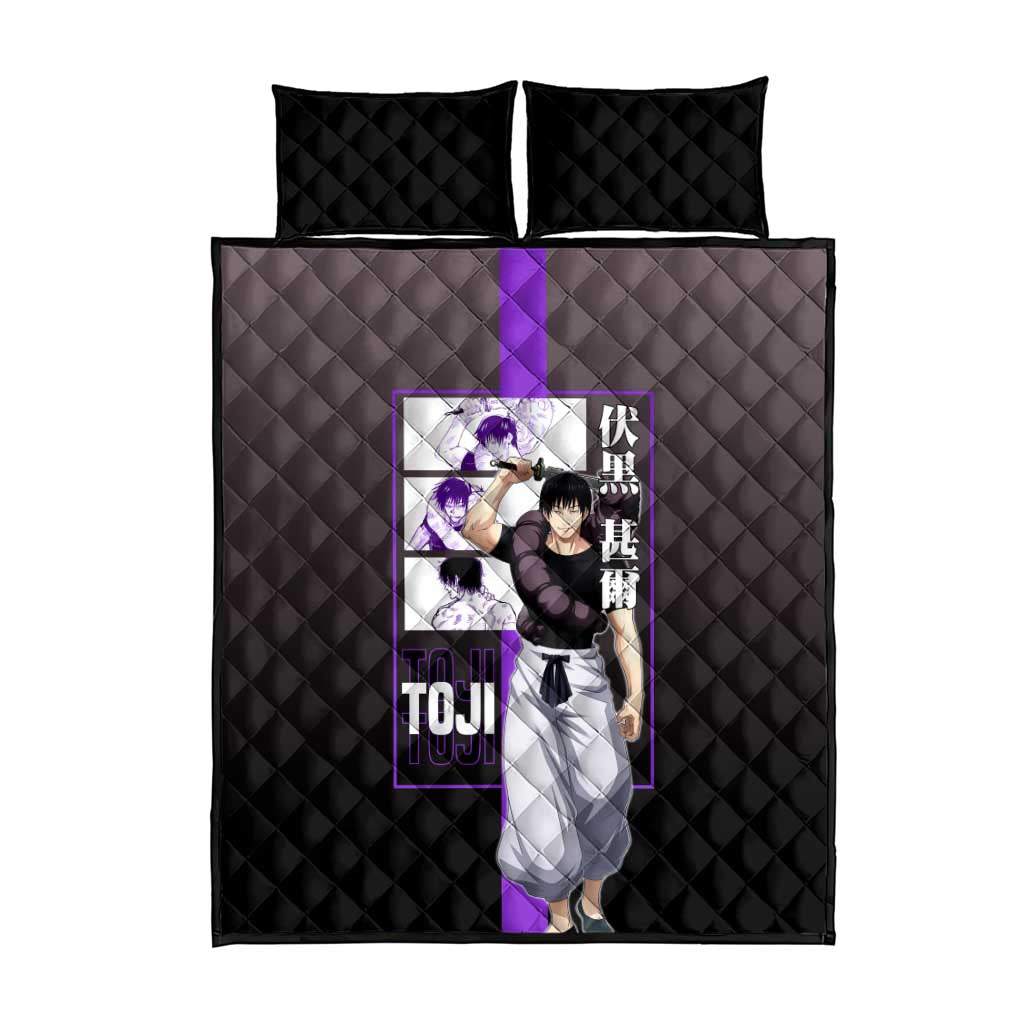 Fushiguro Toji from Jujutsu Kaisen Quilt Bed Set with Purple and Black Background and Multiple Poses Design - The Mazicc