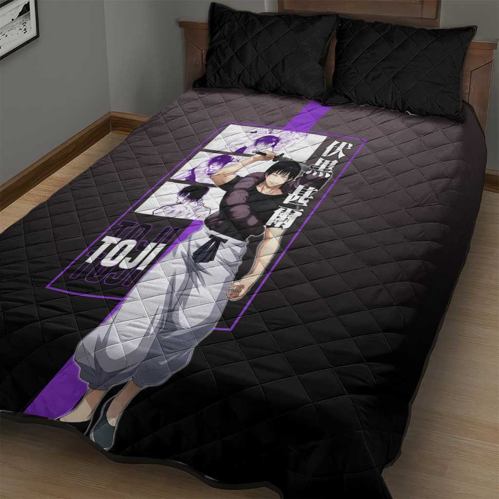 Fushiguro Toji from Jujutsu Kaisen Quilt Bed Set with Purple and Black Background and Multiple Poses Design - The Mazicc