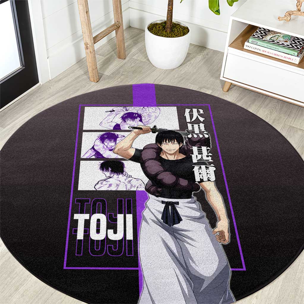 Fushiguro Toji from Jujutsu Kaisen Round Carpet with Purple and Black Background and Multiple Poses Design - The Mazicc