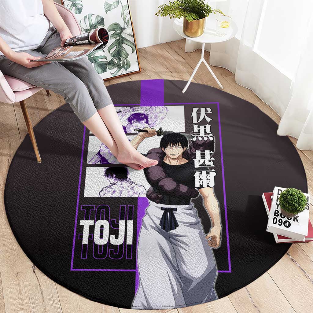 Fushiguro Toji from Jujutsu Kaisen Round Carpet with Purple and Black Background and Multiple Poses Design - The Mazicc