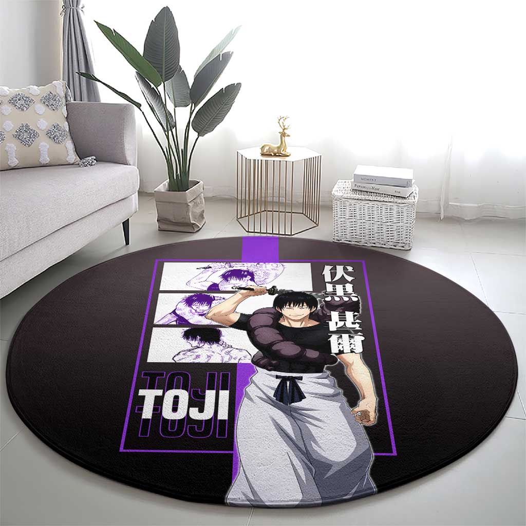 Fushiguro Toji from Jujutsu Kaisen Round Carpet with Purple and Black Background and Multiple Poses Design - The Mazicc