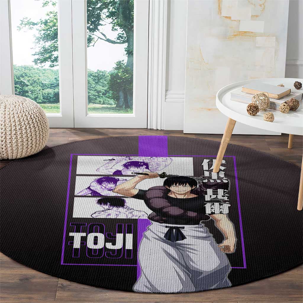 Fushiguro Toji from Jujutsu Kaisen Round Carpet with Purple and Black Background and Multiple Poses Design - The Mazicc