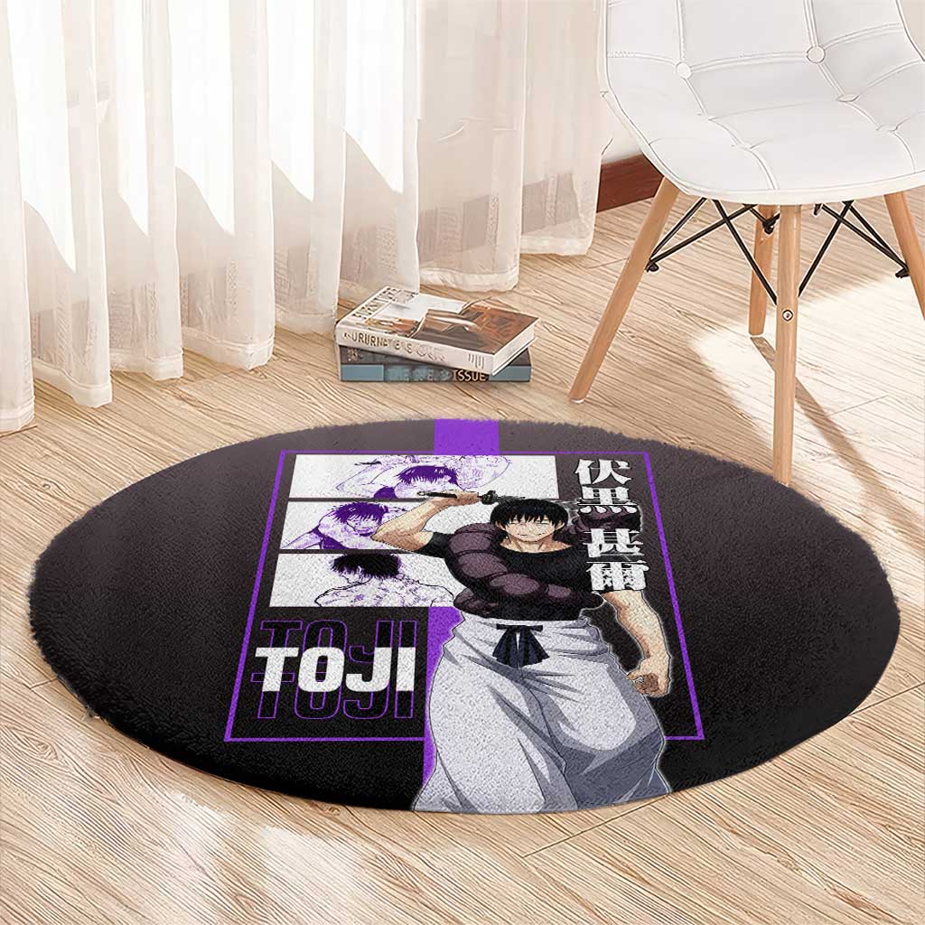 Fushiguro Toji from Jujutsu Kaisen Round Carpet with Purple and Black Background and Multiple Poses Design - The Mazicc