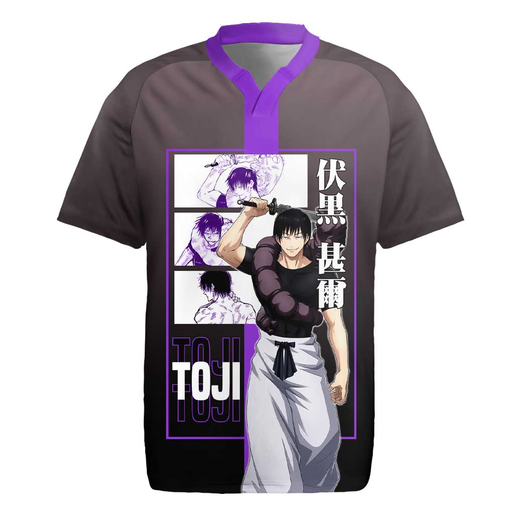Fushiguro Toji from Jujutsu Kaisen Rugby Jersey with Purple and Black Background and Multiple Poses Design - The Mazicc
