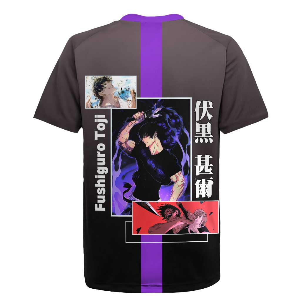 Fushiguro Toji from Jujutsu Kaisen Rugby Jersey with Purple and Black Background and Multiple Poses Design - The Mazicc