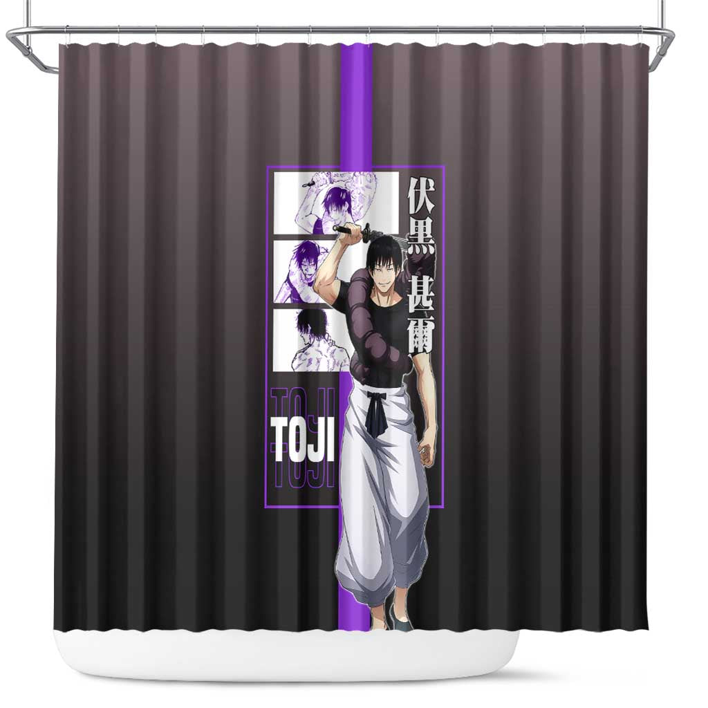 Fushiguro Toji from Jujutsu Kaisen Shower Curtain with Purple and Black Background and Multiple Poses Design - The Mazicc